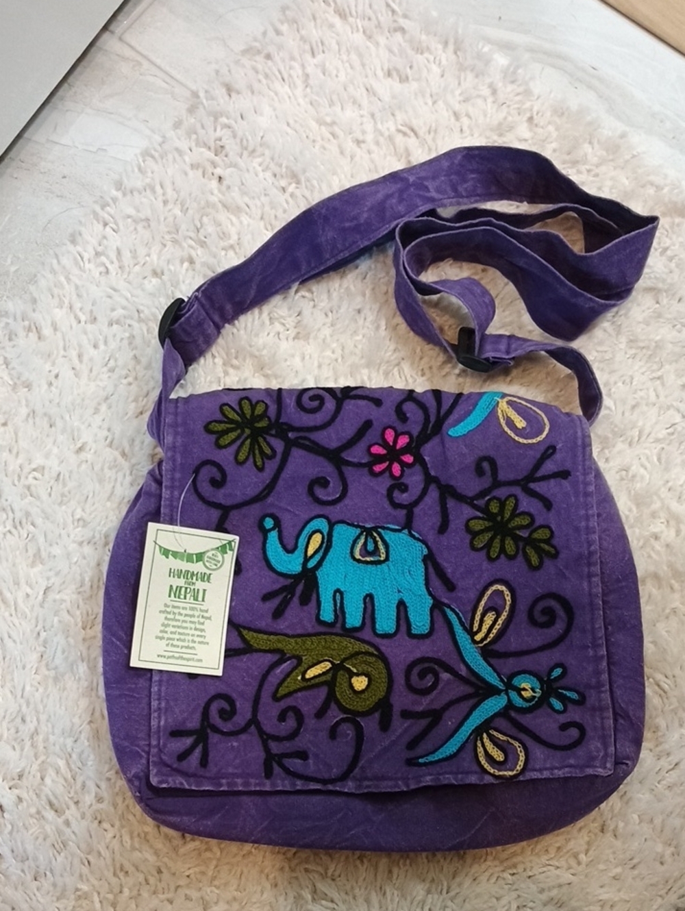 Handmade Nepali Purple Embroidered Crossbody Bag